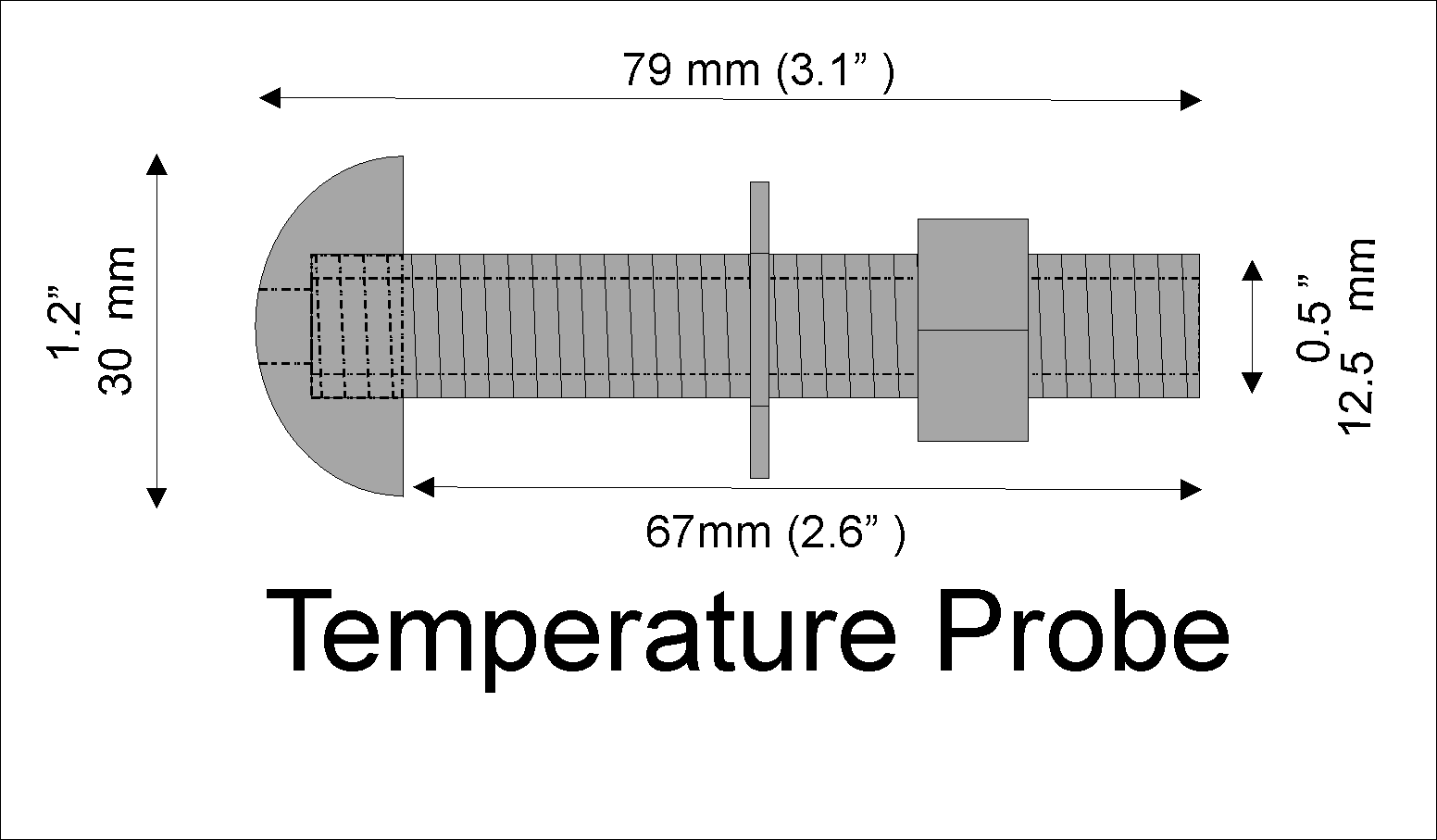 THT-3 bronze thru-hull temp. transducer dimensions